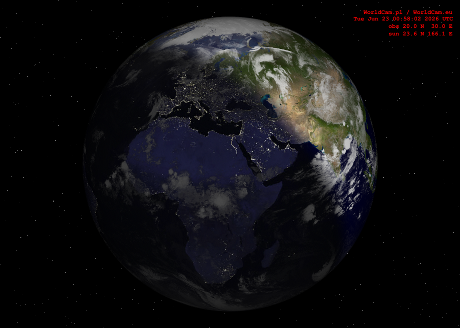 Sunlight map orthographic - Europe, Africa