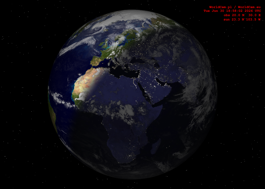 Sunlight map orthographic - Europe, Africa
