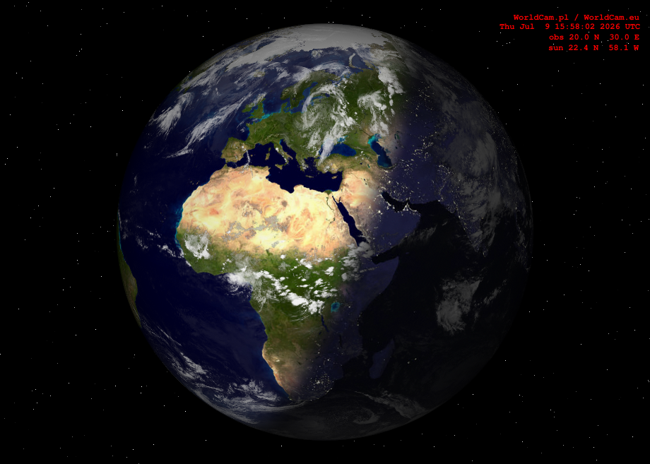 Sunlight map orthographic - Europe, Africa
