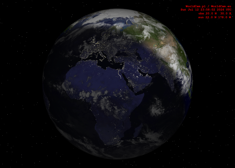 Sunlight map orthographic - Europe, Africa