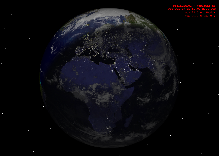 Sunlight map orthographic - Europe, Africa