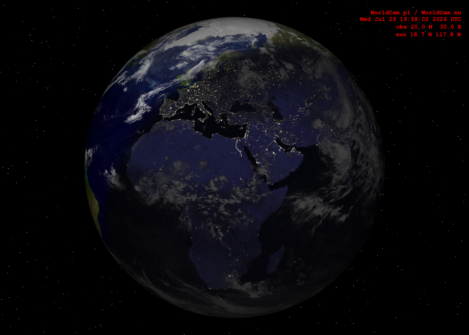 Sunlight map orthographic - Europe, Africa
