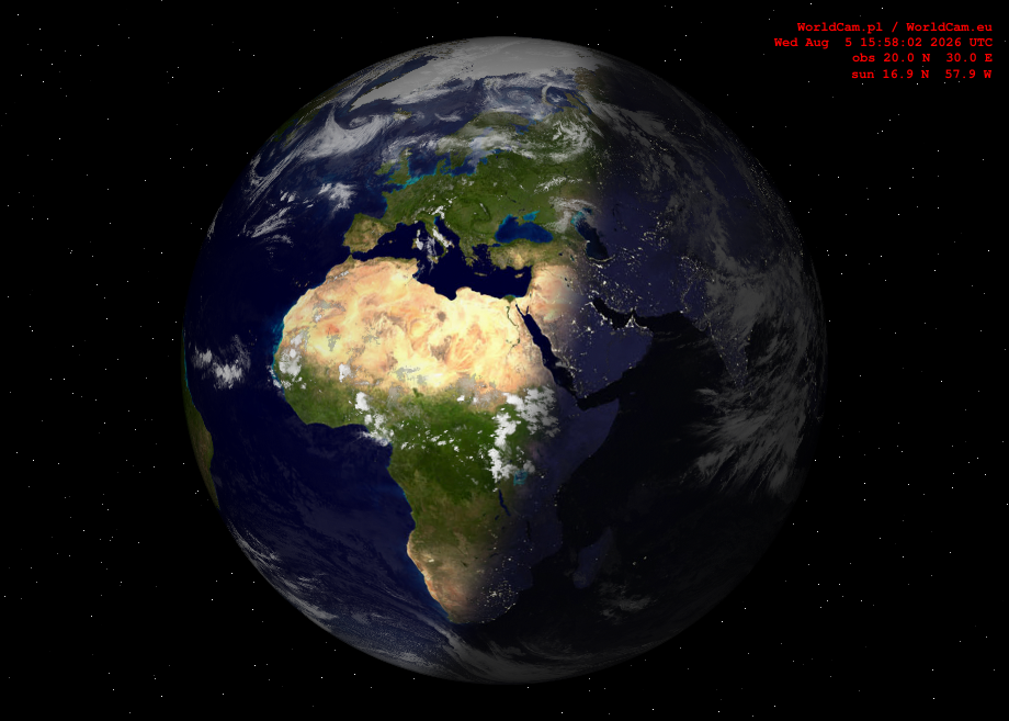 Sunlight map orthographic - Europe, Africa