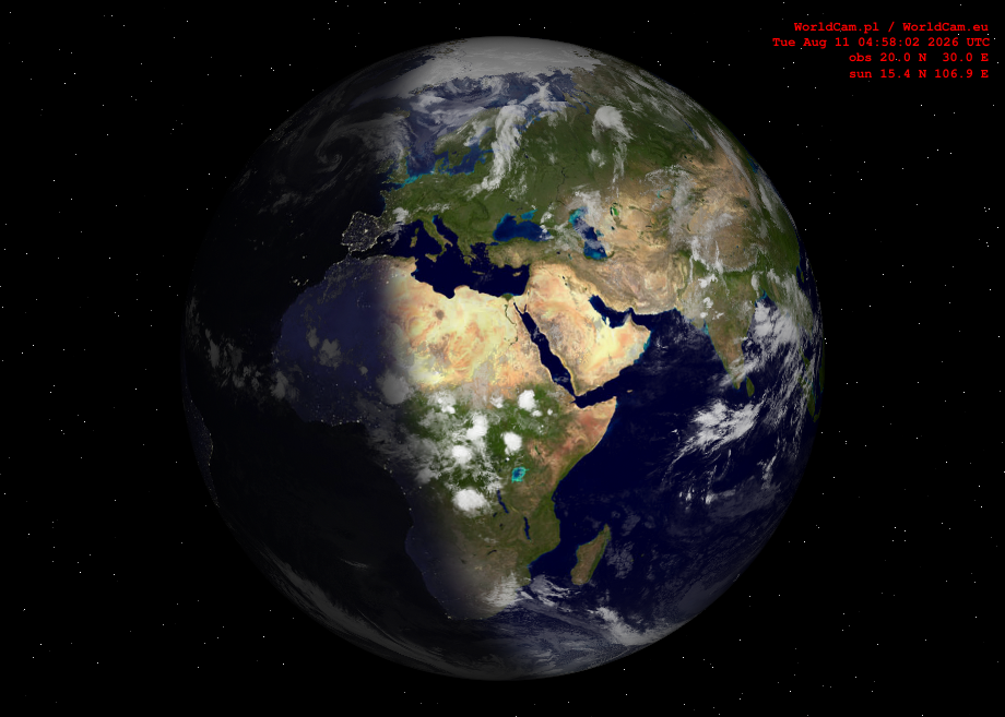 Sunlight map orthographic - Europe, Africa