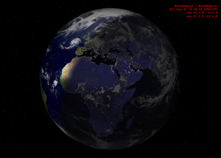 Sunlight map orthographic - Europe, Africa