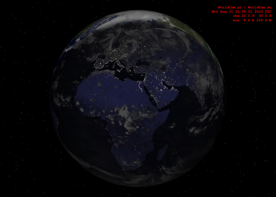 Sunlight map orthographic - Europe, Africa