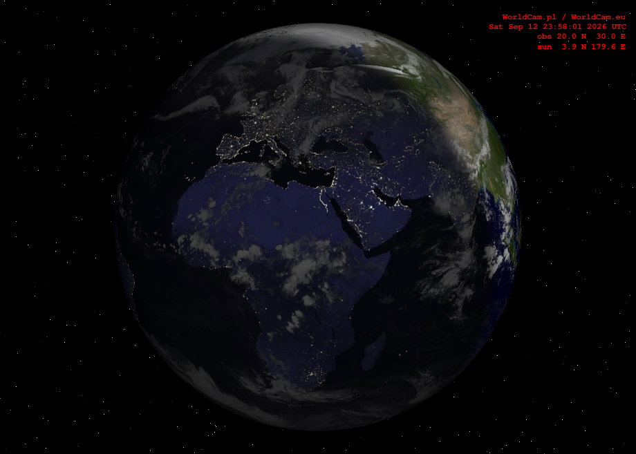 Sunlight map orthographic - Europe, Africa