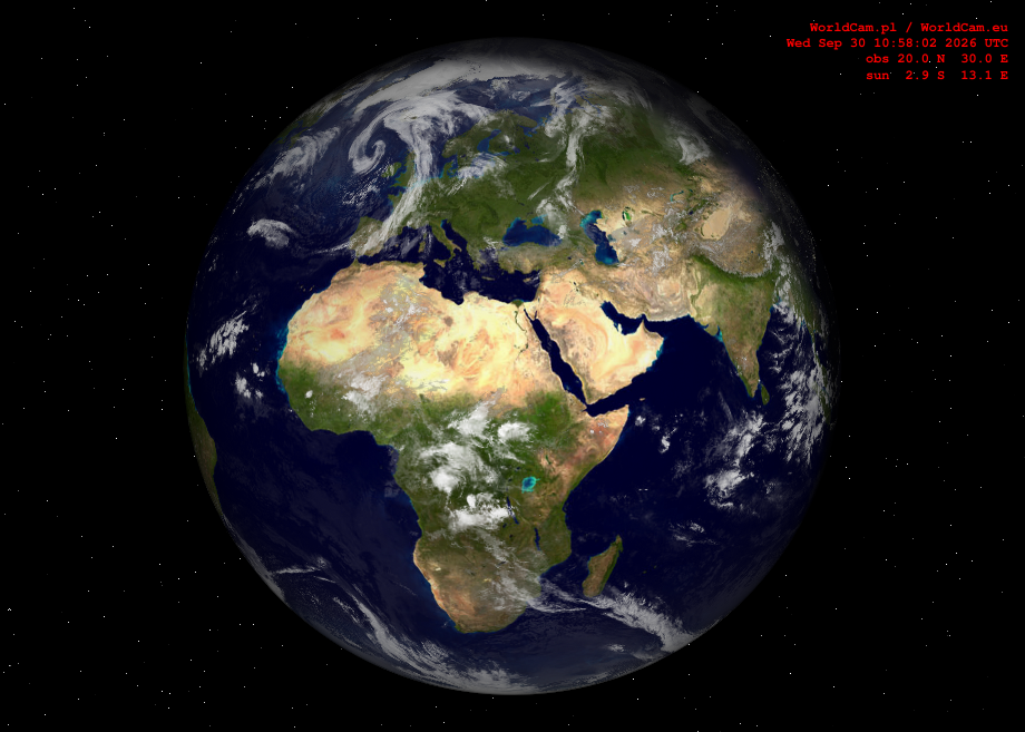 Sunlight map orthographic - Europe, Africa