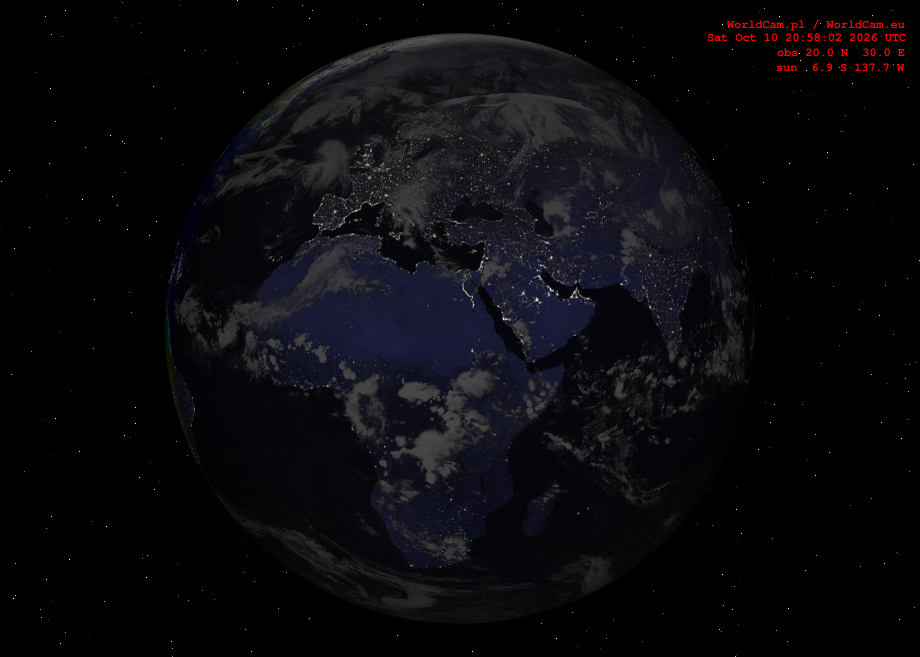 Sunlight map orthographic - Europe, Africa